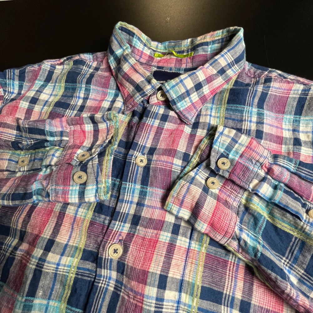 Tommy Bahama Mens XL Linen‎ Blend Plaid Long Sleeve Button Down Shirt